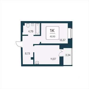 1-к квартира, вторичка, 42м2, 2/25 этаж