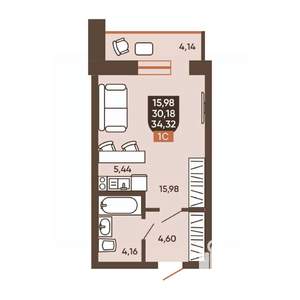1-к квартира, вторичка, 34м2, 19/19 этаж