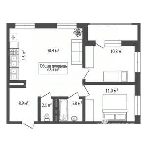 3-к квартира, вторичка, 62м2, 8/21 этаж