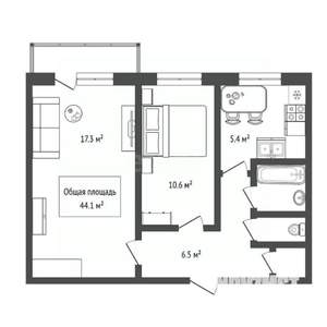 2-к квартира, вторичка, 44м2, 2/5 этаж