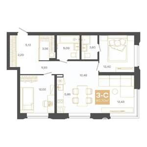 3-к квартира, вторичка, 81м2, 2/24 этаж