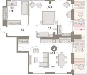 2-к квартира, вторичка, 122м2, 9/24 этаж