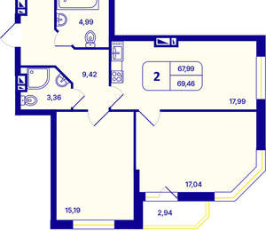 2-к квартира, вторичка, 69м2, 8/26 этаж