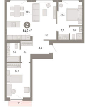 2-к квартира, вторичка, 82м2, 9/12 этаж