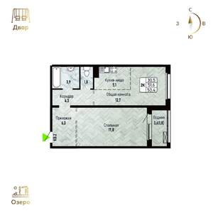 2-к квартира, строящийся дом, 53м2, 3/17 этаж