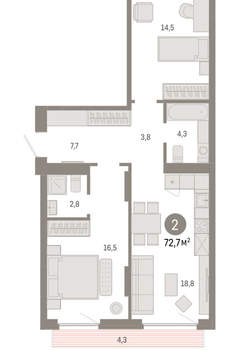 2-к квартира, вторичка, 73м2, 3/12 этаж