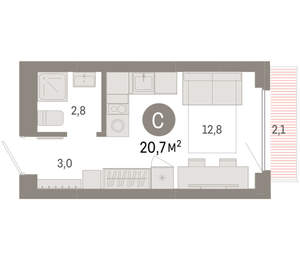 Студия квартира, вторичка, 21м2, 3/12 этаж