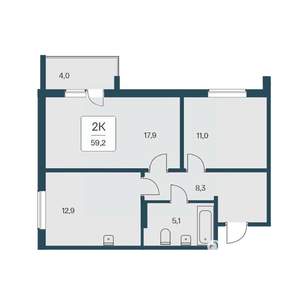 2-к квартира, вторичка, 59м2, 11/17 этаж
