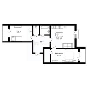 2-к квартира, вторичка, 61м2, 1/4 этаж