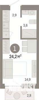 Студия квартира, вторичка, 24м2, 4/8 этаж