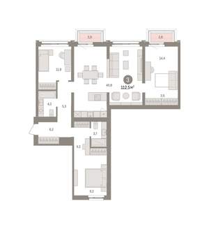 3-к квартира, вторичка, 114м2, 3/8 этаж