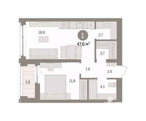 1-к квартира, вторичка, 48м2, 11/16 этаж