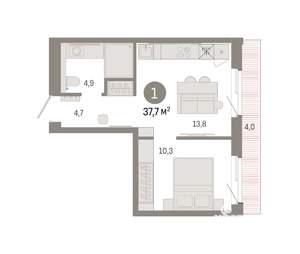 1-к квартира, вторичка, 38м2, 3/9 этаж