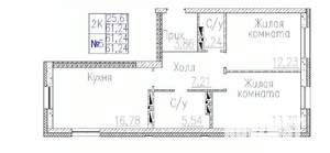 2-к квартира, строящийся дом, 61м2, 1/24 этаж