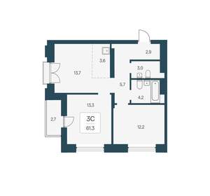 3-к квартира, вторичка, 61м2, 19/22 этаж