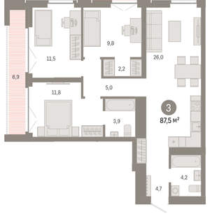 3-к квартира, вторичка, 87м2, 11/23 этаж