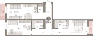 2-к квартира, вторичка, 86м2, 4/15 этаж