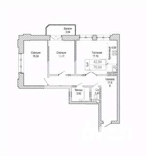 2-к квартира, вторичка, 71м2, 16/25 этаж