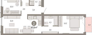 2-к квартира, вторичка, 68м2, 2/23 этаж