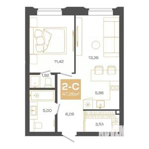 2-к квартира, строящийся дом, 47м2, 2/24 этаж