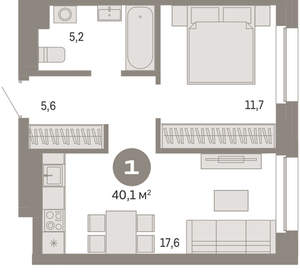 1-к квартира, вторичка, 40м2, 4/11 этаж