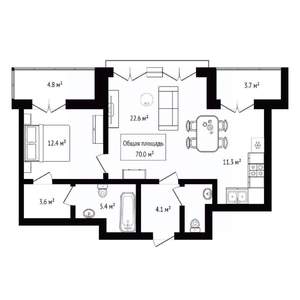 2-к квартира, вторичка, 70м2, 10/10 этаж