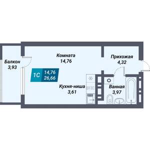 Студия квартира, вторичка, 27м2, 8/29 этаж