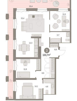 2-к квартира, вторичка, 132м2, 29/30 этаж
