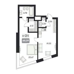 2-к квартира, вторичка, 60м2, 13/15 этаж