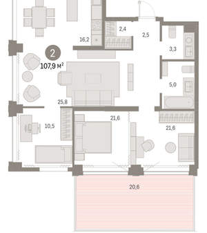 2-к квартира, вторичка, 108м2, 3/30 этаж