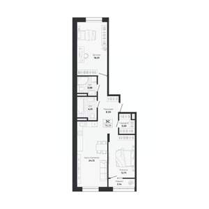 3-к квартира, строящийся дом, 75м2, 4/9 этаж