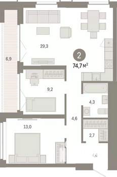 2-к квартира, вторичка, 75м2, 18/23 этаж