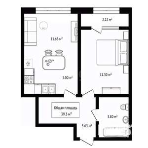 2-к квартира, вторичка, 39м2, 12/18 этаж