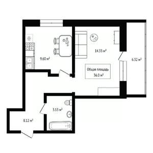 1-к квартира, вторичка, 42м2, 8/25 этаж