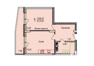 1-к квартира, вторичка, 42м2, 10/17 этаж