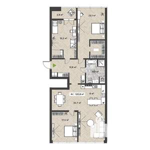 3-к квартира, вторичка, 119м2, 4/14 этаж