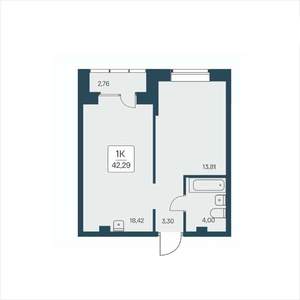 1-к квартира, вторичка, 42м2, 18/25 этаж