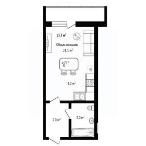 Студия квартира, вторичка, 21м2, 8/24 этаж