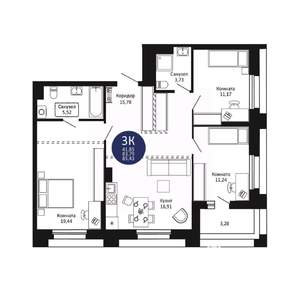 3-к квартира, вторичка, 85м2, 16/20 этаж