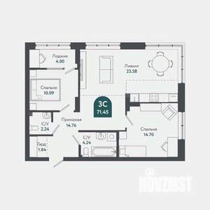 3-к квартира, строящийся дом, 72м2, 3/25 этаж