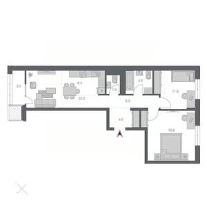 3-к квартира, строящийся дом, 74м2, 12/24 этаж