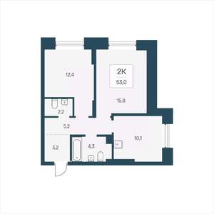 2-к квартира, вторичка, 53м2, 2/23 этаж