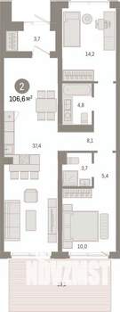 2-к квартира, вторичка, 107м2, 1/9 этаж