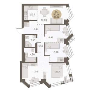 5-к квартира, вторичка, 86м2, 23/31 этаж