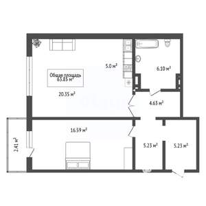 1-к квартира, вторичка, 64м2, 8/10 этаж
