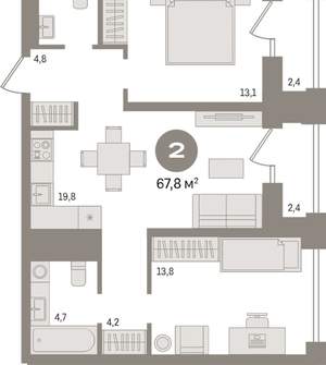 2-к квартира, вторичка, 68м2, 15/30 этаж