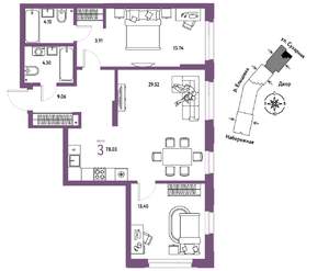 3-к квартира, вторичка, 78м2, 15/28 этаж