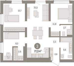3-к квартира, вторичка, 77м2, 12/15 этаж