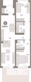 2-к квартира, вторичка, 107м2, 1/9 этаж