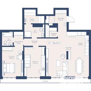 2-к квартира, вторичка, 107м2, 22/24 этаж